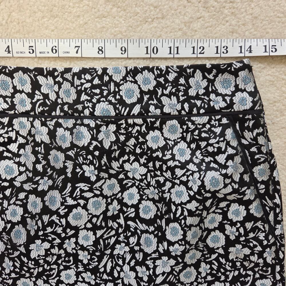 Ann Taylor Loft 2 Jacquard Floral Straight Pencil Mini Skirt Blue, Silver Black - Picture 7 of 11
